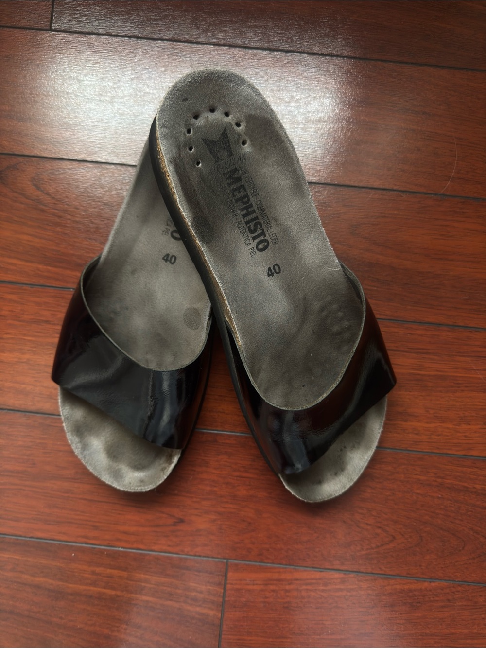 Mephisto Black Patent Slide Sandals